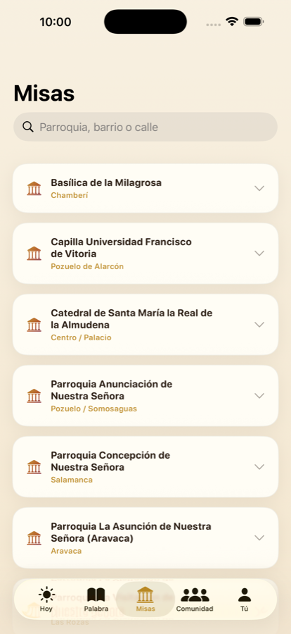 Pestaña Misas: buscador de horarios de misa en Madrid
